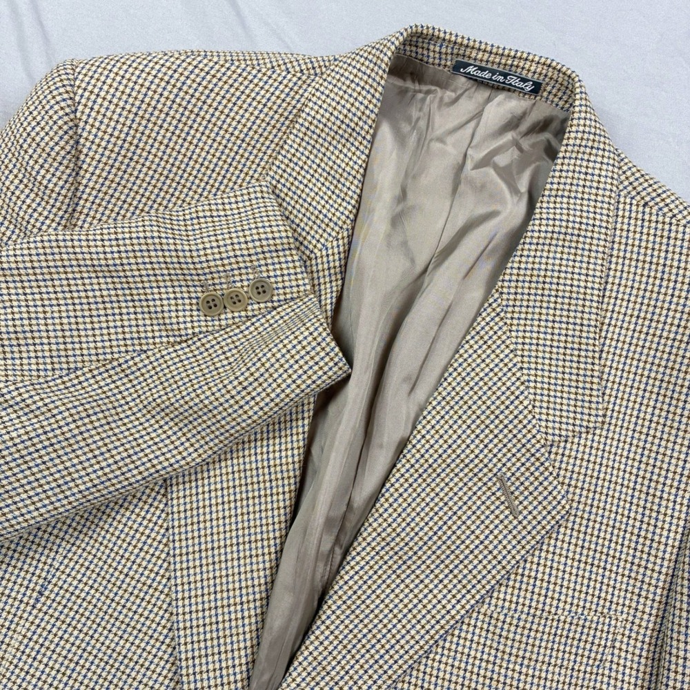Giorgio Armani Blazer Sport Coat 42L Tan Blue Houndstooth Le Collezioni VTG
